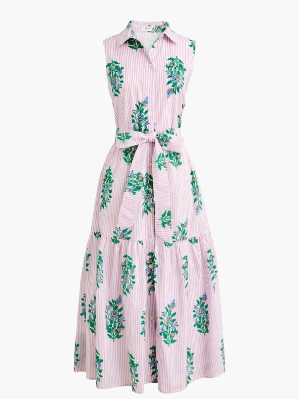 J Crew Striped Floral Collared Lavender Striped Sleeveless Maxi Dress Sz 8 NWOT